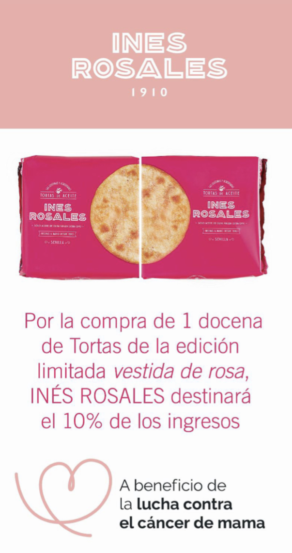 INÉS ROSALES se viste de rosa y aporta productos y “kilómetros” para dar visibilidad en su apoyo a la lucha contra el cáncer