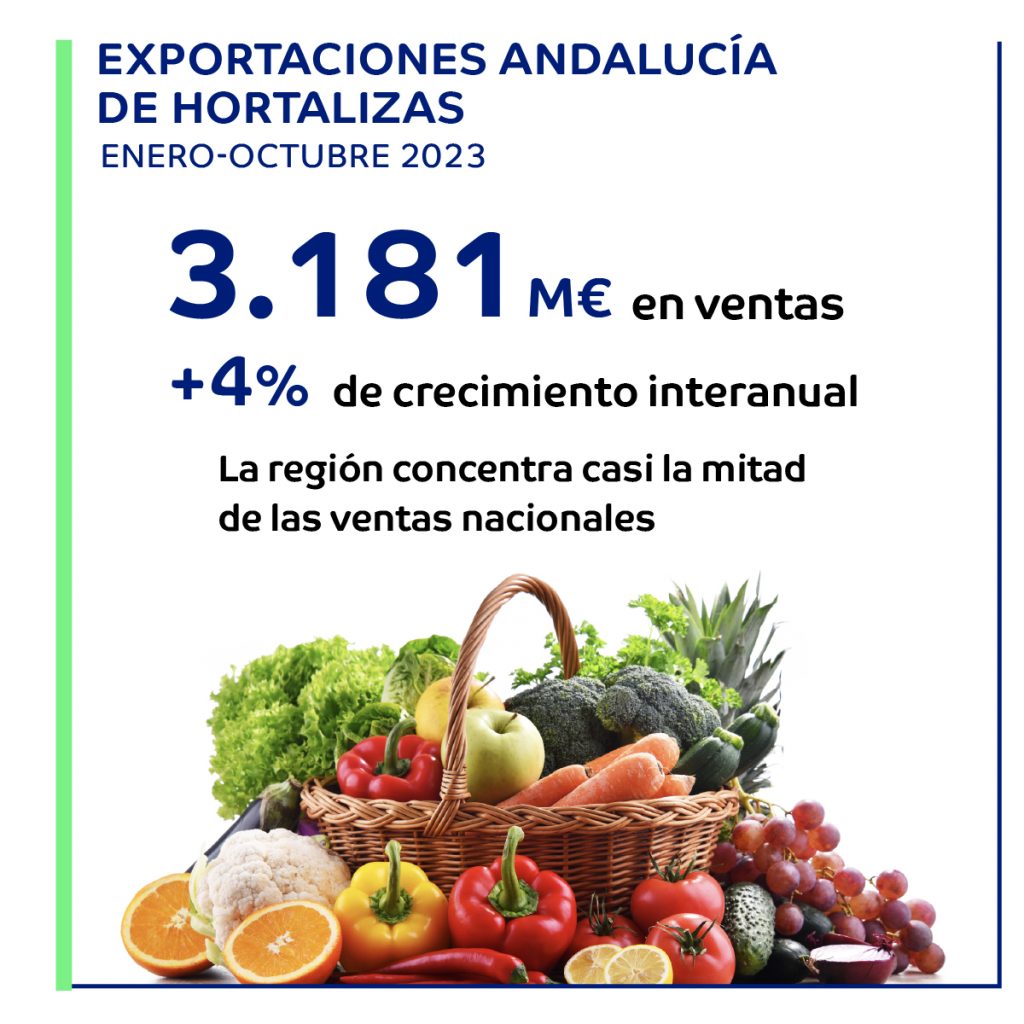 Andalucía bate récord en exportaciones de hortalizas con 3.181 millones y un alza del 4% interanual en los primeros diez meses del año