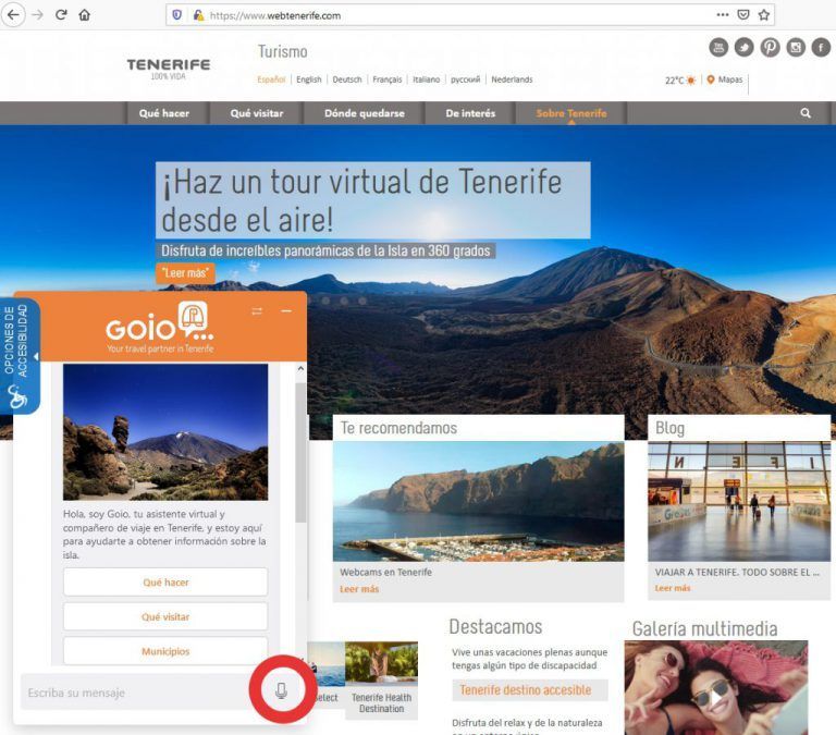 El asistente virtual de Turismo de Tenerife ya atiende consultas por voz en español e inglés