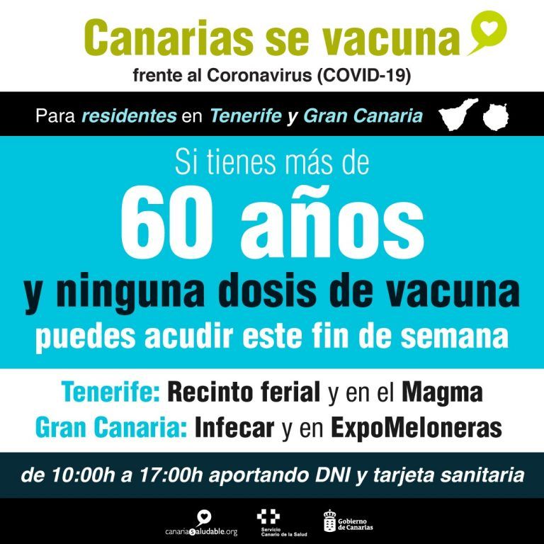 Los residentes en Gran Canaria y Tenerife mayores de 60 años pueden vacunarse este fin de semana sin cita previa